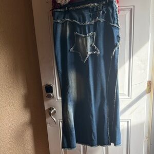 Chic Denim Maxi Skirt with Star Detail